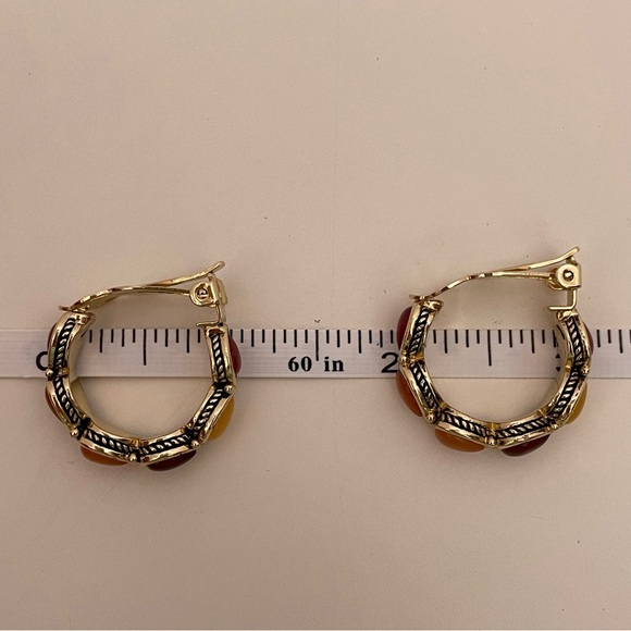 Gold Tone Fall Autumn Colored Rhinestone Boho Oversized Peach Fuzz Hoop Earrings - Picture 9 of 9